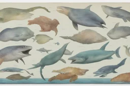 different variations of marine animals montage science book style