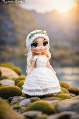 Adventure Amigurumi style, solo, looking at me, standing, full body, barby in bride dress,blurry, big beautiful chibi-style eyes, blurry background, Best quality, masterpiece,bride Art in the style of [Sack Boy | Gene Bilbrew | chibi-style | Amigurumi | Jeff Gord | Temmie | Ransom & Mitchell], unique sculptures, surreal and abstract forms through human forms, illustrative techniques and themes, prominent in magazines during the mid-20th century, detailed ink work, by Satori Canton🧸