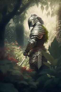 A warrior in a garden