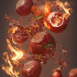 Pomegranate with skin made of fire and seeds made of sparkling white diamonds, with full details, fantasy, fantasy, 8k, 16k