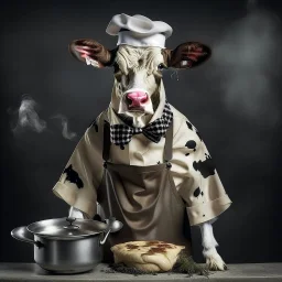 Cow in cooking clothes