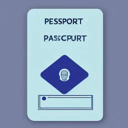 full view of a low-polygon, flattened vector image, passport card with photo of person, in a blue color palette, transparent background.