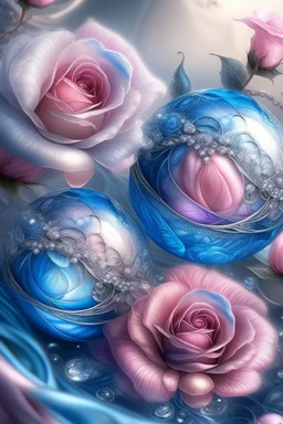 MAGIC ROSE balls,gusts of wind,spiral, patterns ,silver pink blue, composition,flowers,pearls, silk,colored ribbons ,realistic,macro,delicate colors grace, transparent,aesthetically pleasing,hyper detailed,unusual,combination is extremely beautiful,drawing details ,magic,aesthetics, bright light, clarity,fantastically,,close-up, filigree,pastel,watercolor,detailed drawing..,hyperdetalization,surrealism,glitter,5d ,transparent details,futuristic,best quality.