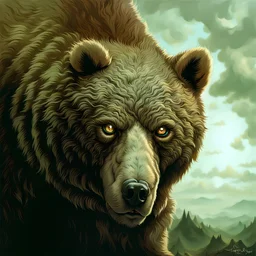 90's TCG fantasy artwork art of a mutant bear with green eyes