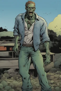 zombie, portrait, comic book, full body, standing, mean