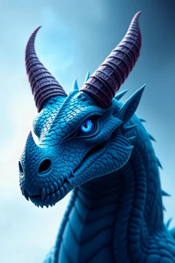 dragon that is blue with two huge devil horns with blue eyes