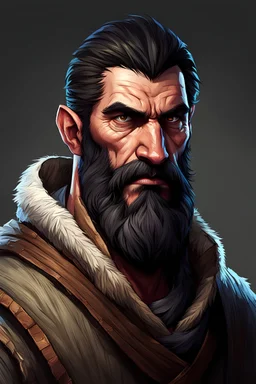 Illustration {male, villager, poor, brutal, black beard, scar, theif}, realism, realistic, semi-realistic, fantasy