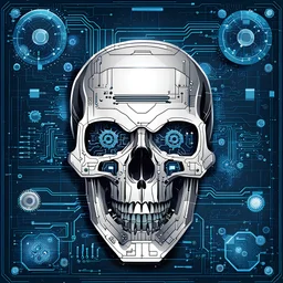 FLAT VECTOR LAYERED IMAGE OF CYBERNETIC SKULL PARTS IN A SCHEMATIC