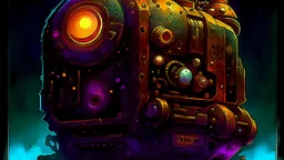 John Harris Style page, dark serious 1990s style, ((masterpiece, best quality)), (((solo))), full color, retro anime style, full color, dark serious 1980s steampunk puzzle box, magic, watercolor,