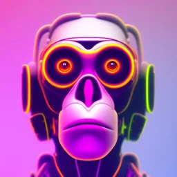 A beautiful portrait of a cyborg monkey purple neon color scheme, high key lighting, volumetric light high details psychedelic background