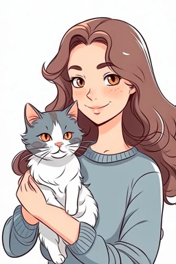 Cartoon drawing woman holding cat