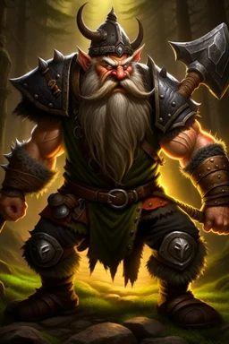 gnome warrior enraged fury berserker fantasy barbarian armored wild savage angry axes cleaver attack striking swinging chopping dual wielding two weapons mad consumed warcraft war