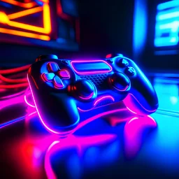 video game controller in neon environment