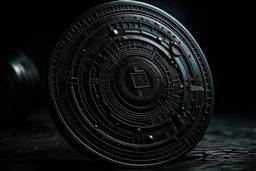 A captivating color photo of Digital Universe Coin unveils its mesmerizing and ominous allure. Cloaked in deep shades of obsidian and smoky grays, the coin exudes mystery and intrigue. Intricate circuitry patterns and cryptic symbols hint at hidden knowledge. Shot with specialized low-light equipment, this collaboration captures the enigmatic essence. —c 10 —ar 2:3