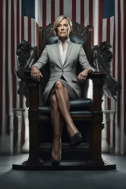 Robin Wright in The House of Cards, reimagined by industrial light and magic, sitting in the chair, final season, movie poster