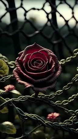 Rose-flower wrapped with barbed-wire, cinematic