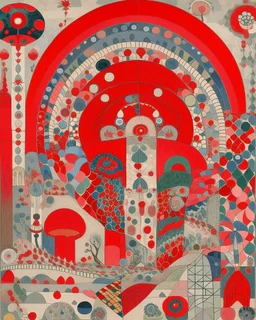 A light gray and light red carnival with mushrooms designed in ancient Roman mosaics painted by Wassily Kandinsky