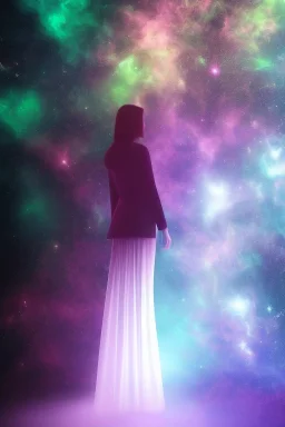 Full body portrait, painting, medium shot lady Spacecore foreground volumetric translucency