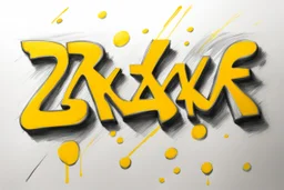 a drawing with sketch lead pencil, The word "BAXER" in yellow floating like a big sign, strong painting, strong expression