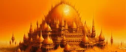 A golden orange colored citadel covered in spikes painted by Zhang Lu