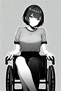 short hair girl passed out in a wheelchair, greyscale