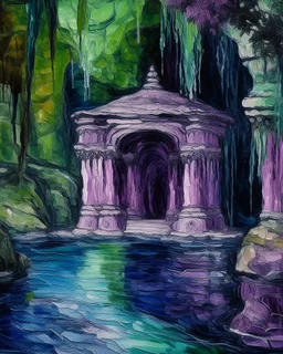 A purple grotto with watery springs temple painted by Vincent van Gogh