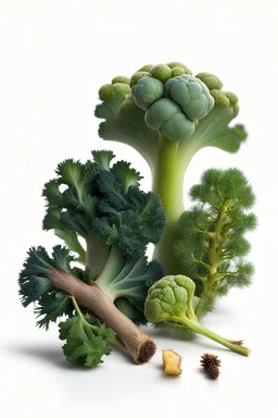 brassica napus and pinus sibirica gum on white background