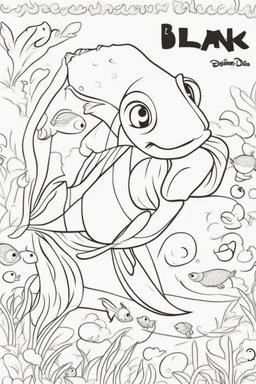 blank colouring book, white blank background, simple picture for toddlers, fish, disney and pixar style