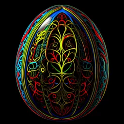 hyper detailed colorful subtractive egg fractal design with scene inside egg.