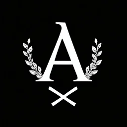2 branches(crossed at bottom, arching upward wreath), Letter A in Middle, delicate linework(romantic), sharp image, white vector on black background