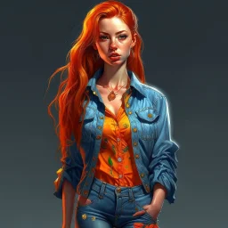 pretty girl, young adult, ginger, conventionally attractive, colourful clothes, realism, jeans, sexy