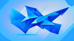 logo, vector art, b2 plane origami centred in screen, blue background, magnificent