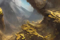 Wide shot of a fantasy canyon. Concept art, highly detailed, wide, trending on artstation.