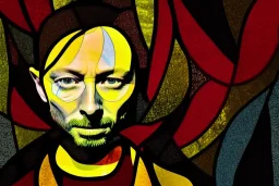 Thom Yorke rendered in stained glass