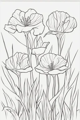 flowers coloring page for kids, flax, cartoon style, thick outline, low details, no shading, no color