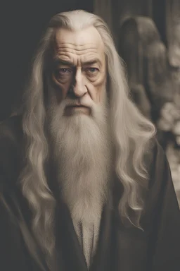 (CLOSE-UP: Dumbledore's serious expression, his eyes reflecting the weight of his words.)