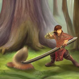 Fantasy swordsman with compan squirrel