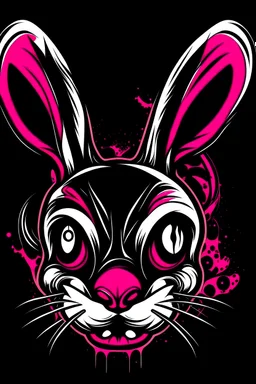 a crazy and mad rabbit head for a logo, colors pink and black