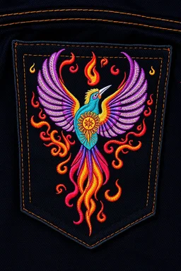 pocket myriad sacred flame bird rocket embroidery