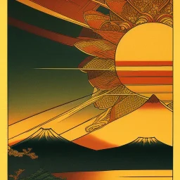 Ukiyo-e Style , mount fuji, sun set