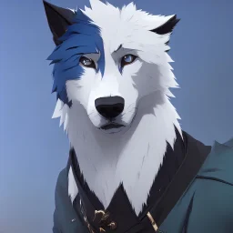 wolf furry digital art anime style male white fur blue hair