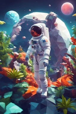 (((close midshot))), (((low poly art:2))), (astronaut), ultra detailed illustration of an environment on a dangerous:1.2 exotic planet with plants and wild (animals:1.5), (vast open world), astroneer inspired, highest quality, no lines, no outlines candid photography. by Lekrot