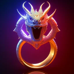 Ring dragon as diamond with red diamond eyes, sculpture, hyperphotorealistic,8k,HDR,macro lens, sharp focus, hyper detail, sparkle, unreal engine 5, neon lighting, masterpiece, hypermaximalist, intcrate detailed, elegant, hyper detailed, bokeh, studio lighting, jewelry art