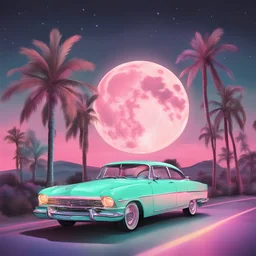 Neon Moon Pastel Retro with car