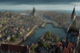 Insland+Quebec city hill+Bruges canal+bridges+corner building on hill+Gothic city+BioShock+Dishonored+Bloodborne +trieste+Edinburgh+Chicago+victorian London+decòpunk Skyscraper+ +steampunk+biopunk+alphonse mucha, greg rutkowski,matte painting, cryengine, hyper detailed, felix kelly, fantasy art, seb mckinnon