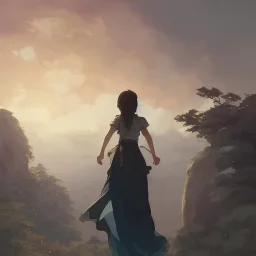 a girl looking to the sky, cinematic lighting, dramatic atmosphere, studio lighting delicate features finely detailed perfect art, at an ancient city, gapmoe yandere grimdark, trending on pixiv fanbox, painted by greg rutkowski makoto shinkai takashi takeuchi studio ghibli