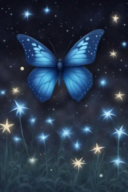 Luminous blue butterfly and manure full of stars