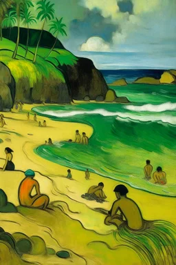 A beach near a whirlpool painted by Paul Gauguin