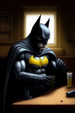 depressed batman drinking old pub magazine cover, watching football Argentina