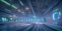 Spaceship indoor, ultra realistic, intricate details, ultra highly detailed, shiny, smooth, studio quality, octane render, Surrealism, Triadic colour scheme,glow-stick, ambient lighting,nightclub lighting, polaroid, 100mm, --ar 1:1 --v4